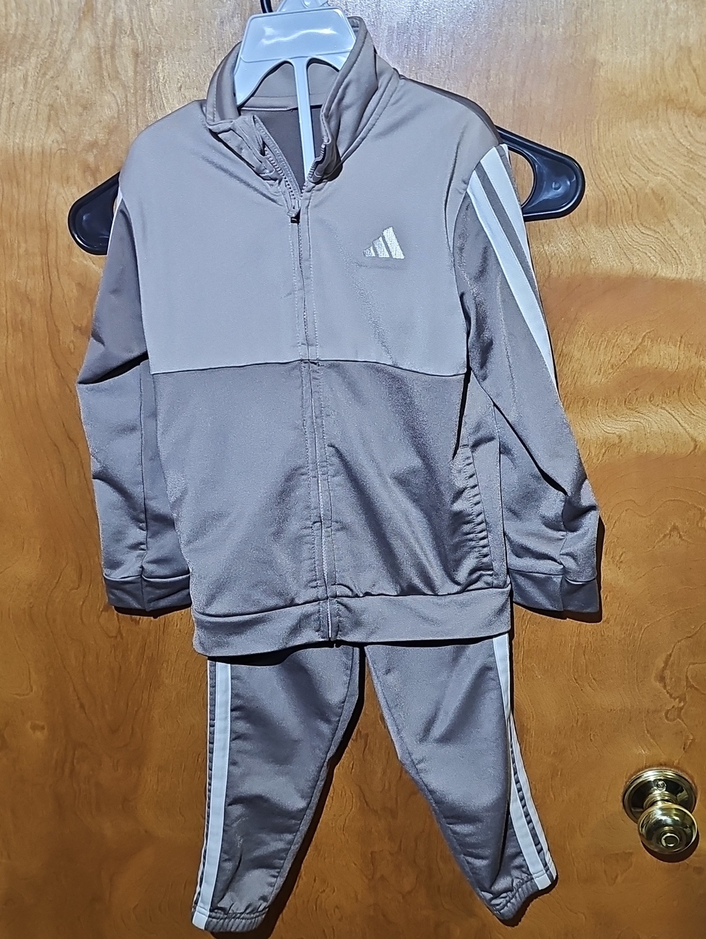 adidas Kids Taupe & White Track Jacket and Pants Set